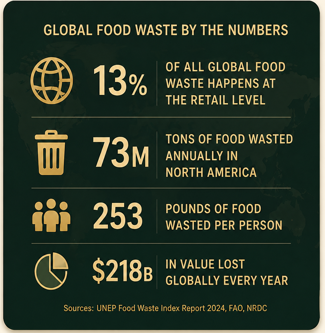 Global food waste by the numbers at the retail level.